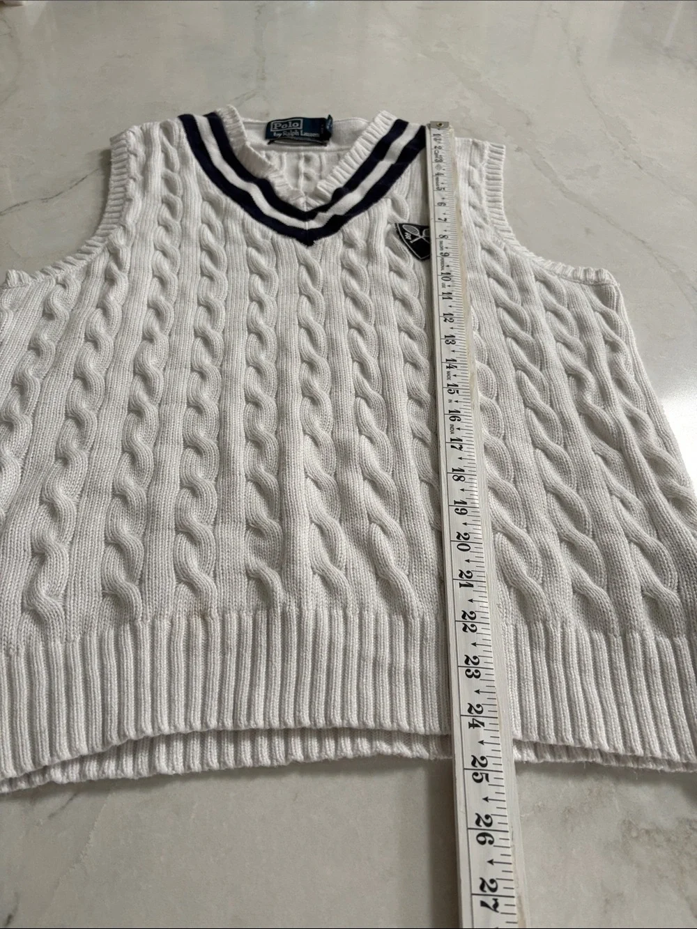Polo Ralph Lauren Vintage Cricket Cable Knit Sweater Vest Tennis RL Crest Size M
